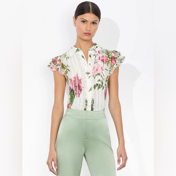 Alice + Olivia Tops - Alice + Olivia Minda Blouse - Rose Whisper
